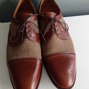 Flag Ltd Nappa Glove Mens Brown Leather Textile Cap Toe Brogue Oxford Shoes 10.5